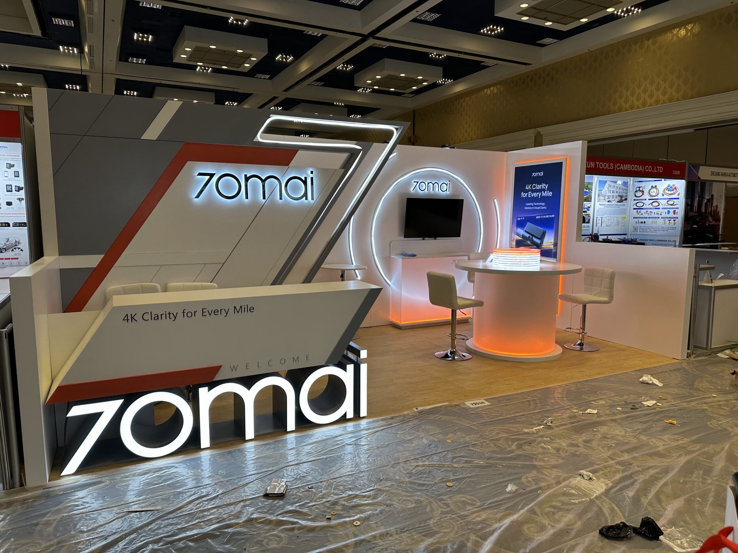 70mai illuminated product story wall at SEMA 2025