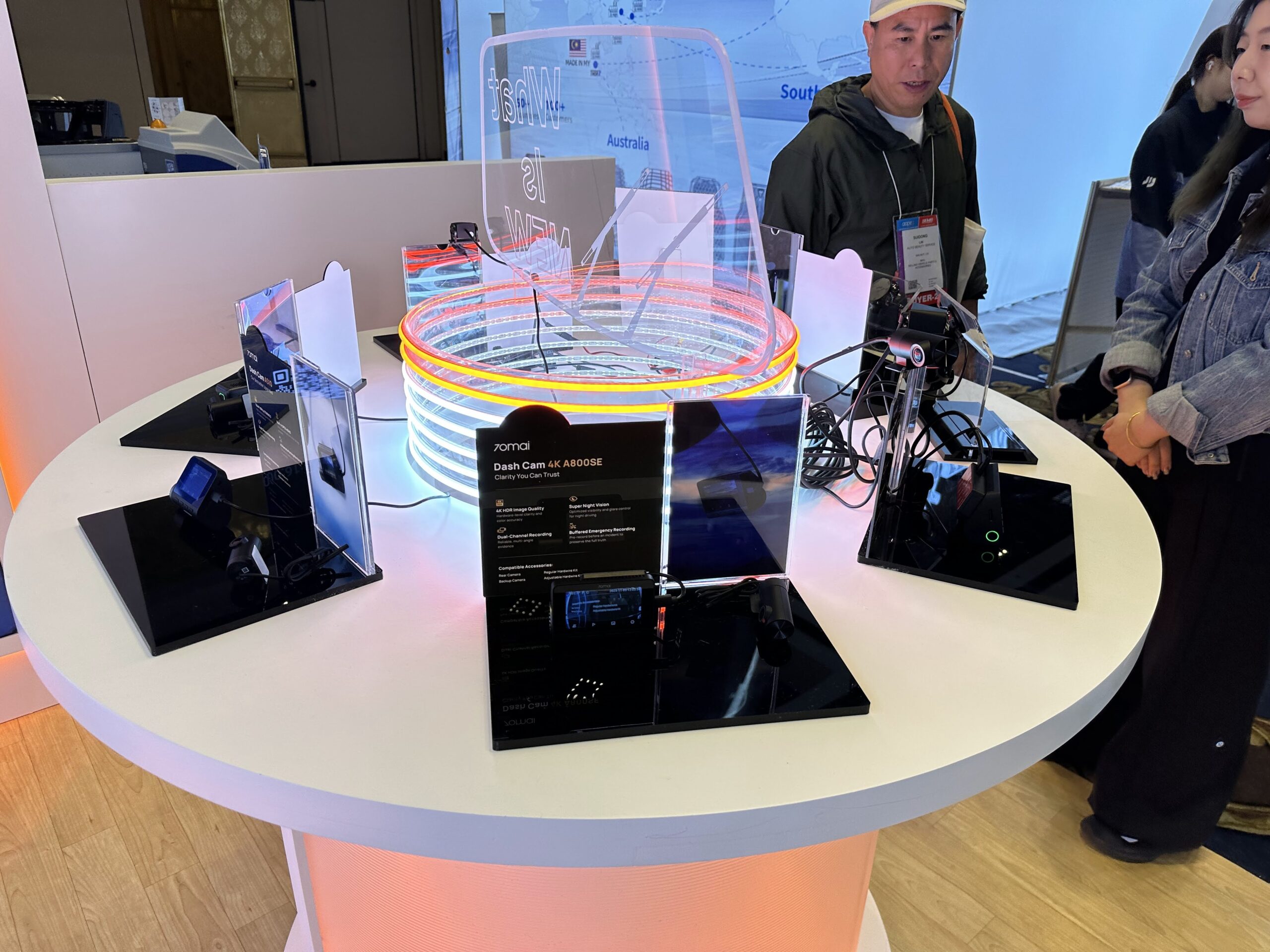 Hands-on 70mai product demonstration counter at SEMA