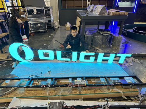Illuminated dimensional Olight letters being prepared in the workshop