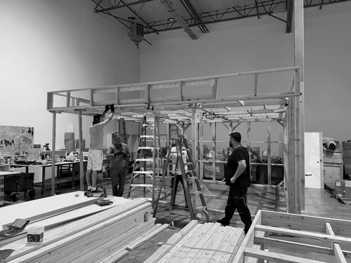 Aluminum exhibit frame assembled for a workshop pre-build