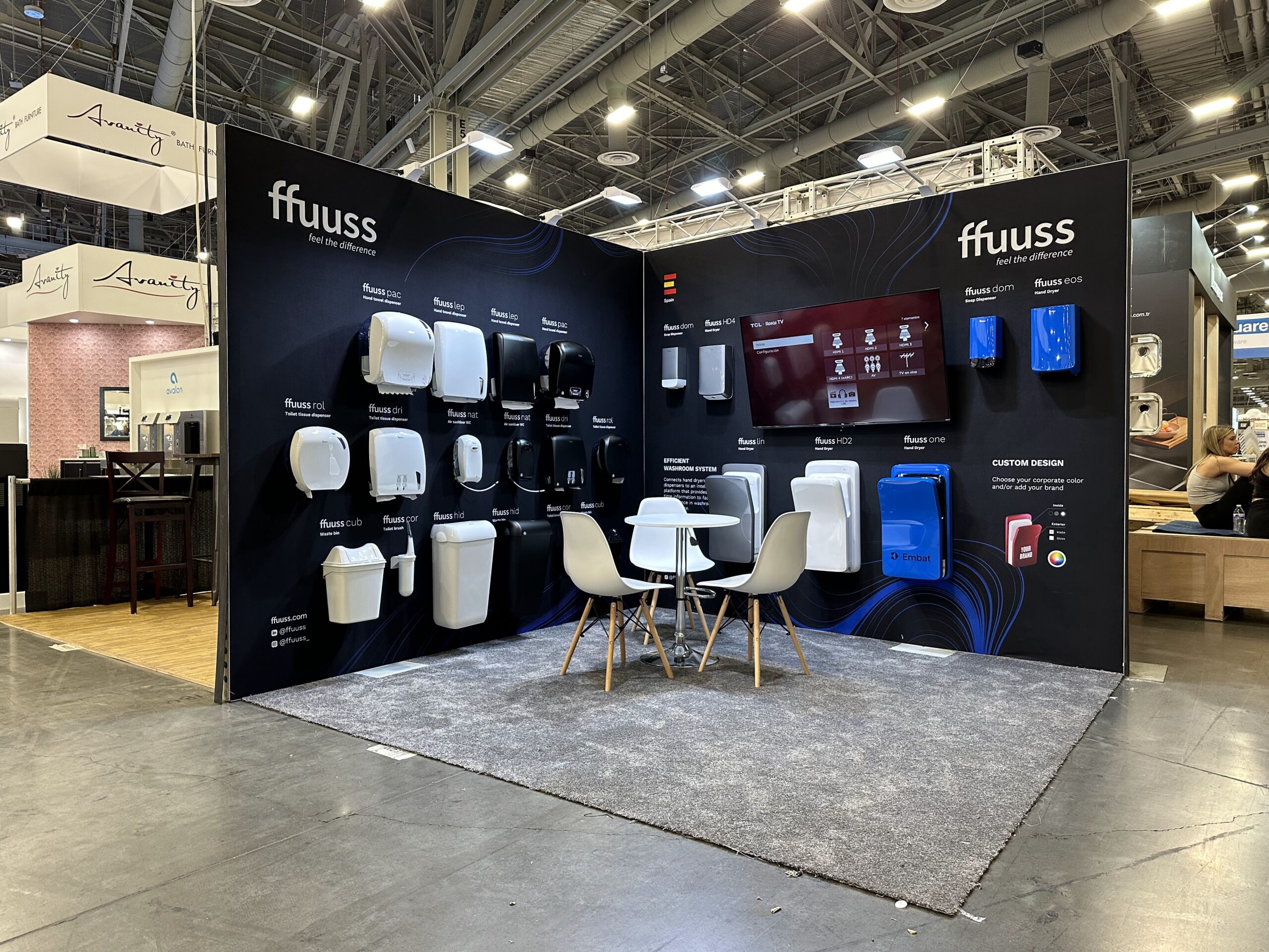 Ffuuss booth product displays and counter at KBIS 2025