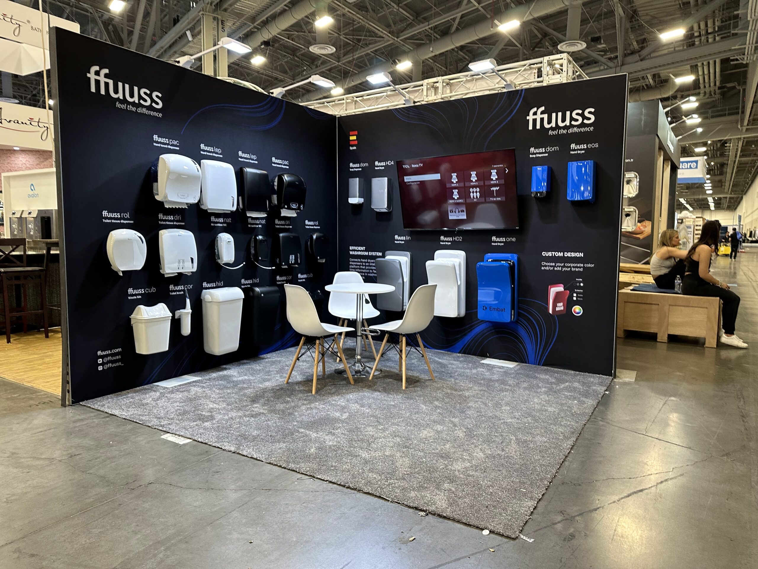 Ffuuss trade show exhibit with display wall details
