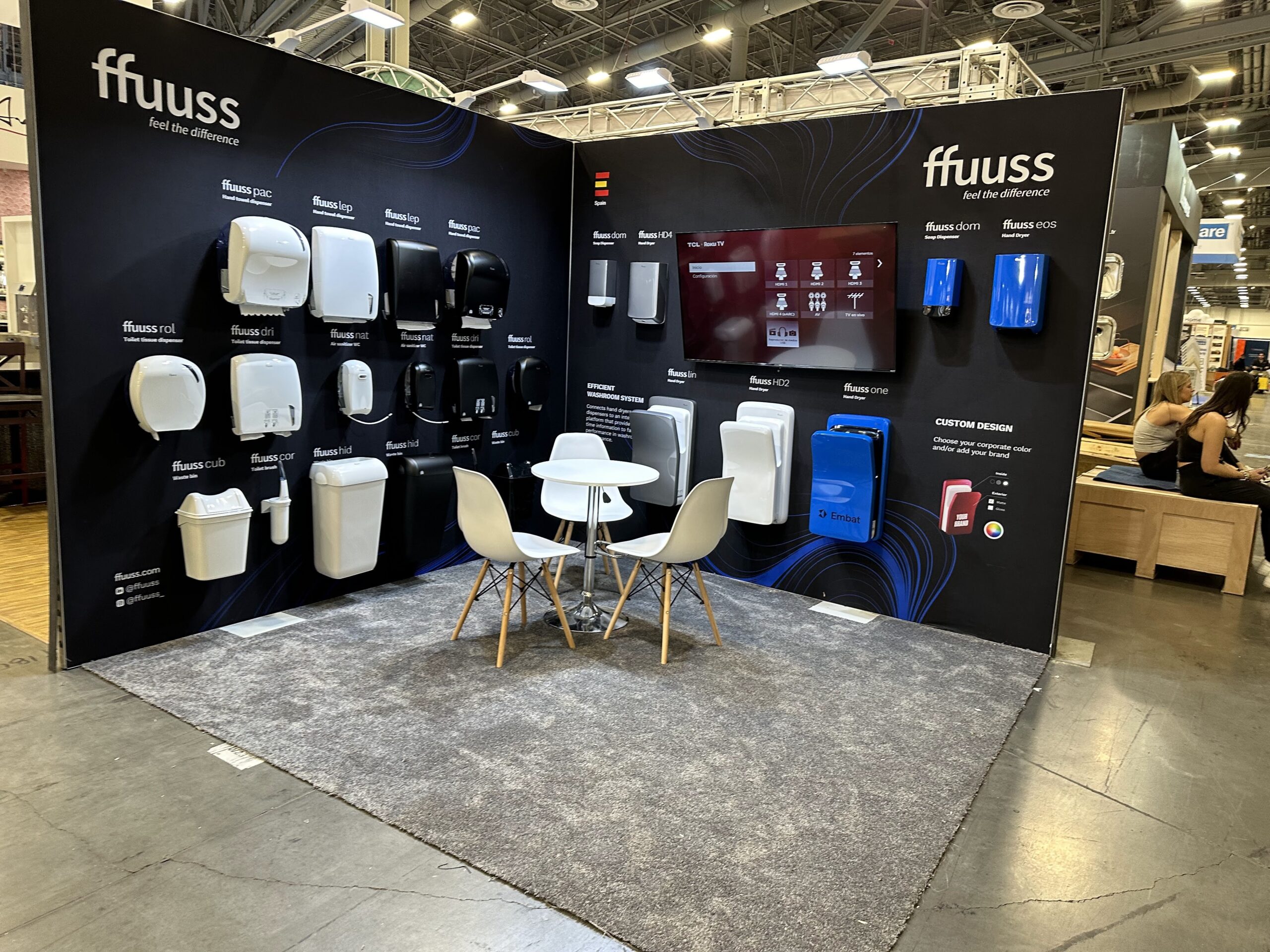 Ffuuss booth meeting area and product display