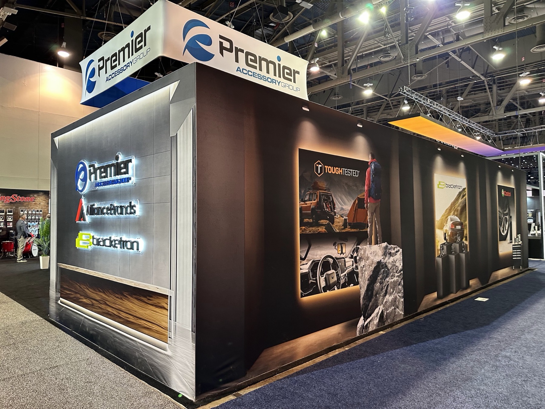 Premier Accessory Group 50×50 multi-brand exhibit at CES 2025 in Las Vegas