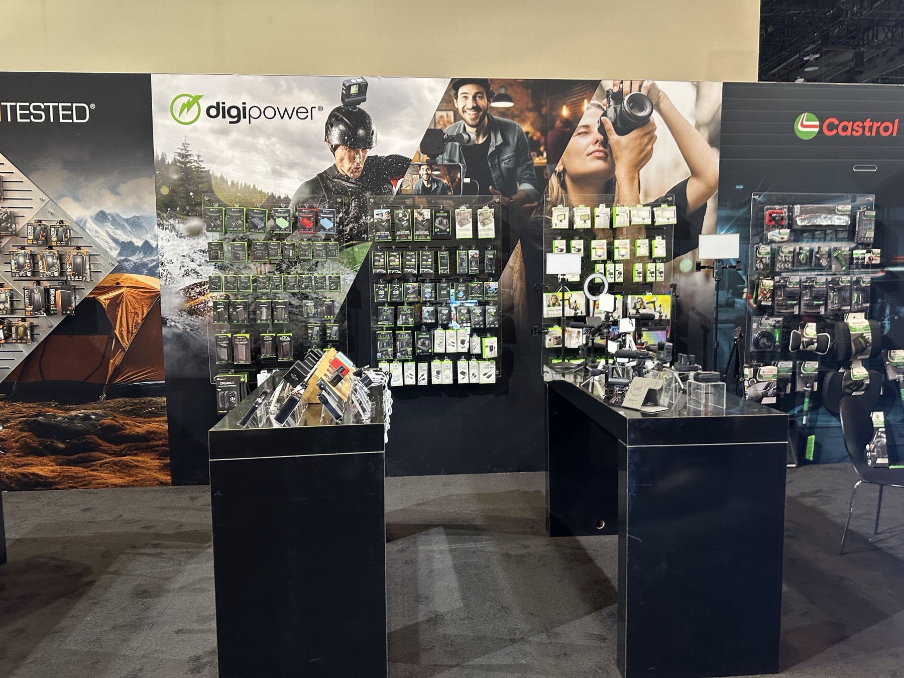 Product merchandising wall in the Premier Accessory Group CES exhibit